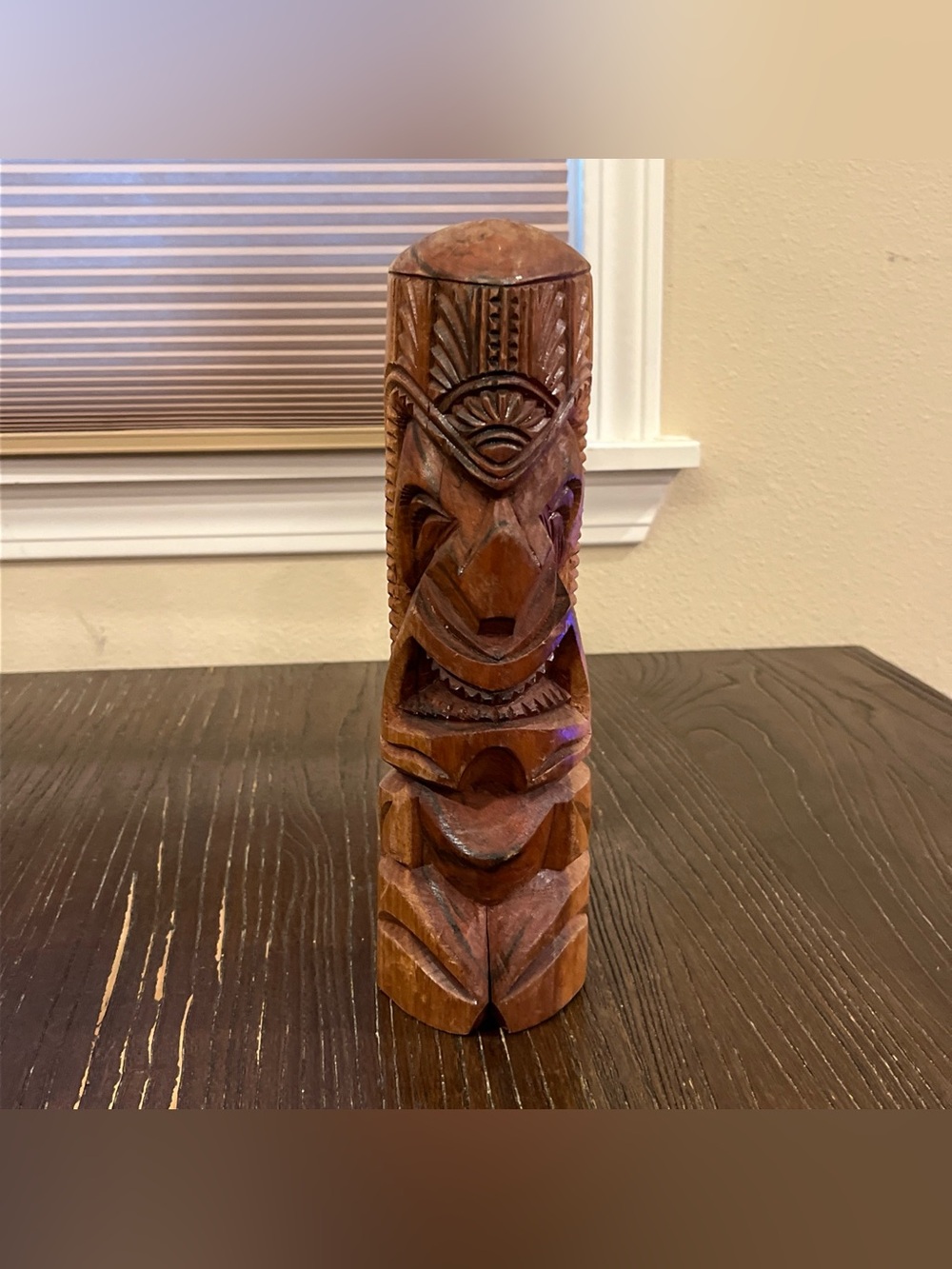 Hand-Carved Brown Wooden Tiki Statue - Home Art Accent